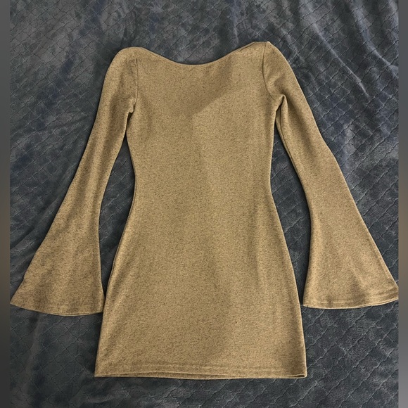 SHEIN Twist Front Flounce Sleeve Bodycon Mini Dress Sage Green Medium - Picture 2 of 5